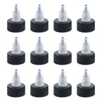 Twelve Angelus twist top dispensing caps arranged in three rows