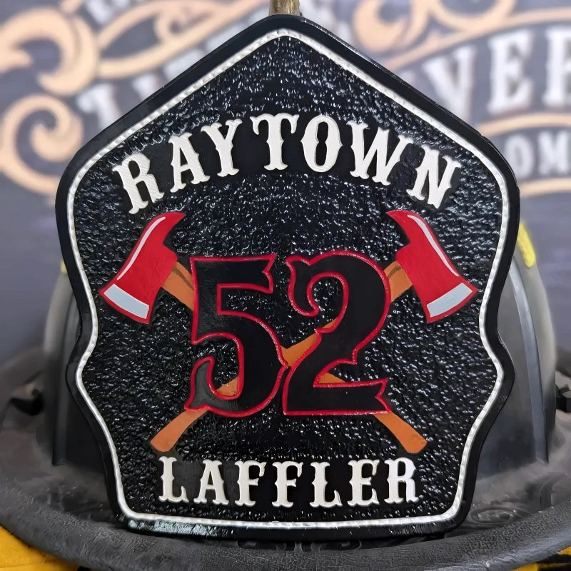 Custom firefighter helmet shield with text and color options