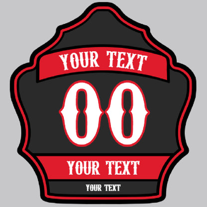 custom leather fire helmet shield with bold beveled details