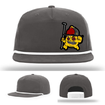 Backdraft Bastard firefighter hat rugged design with wild eyed figure patch