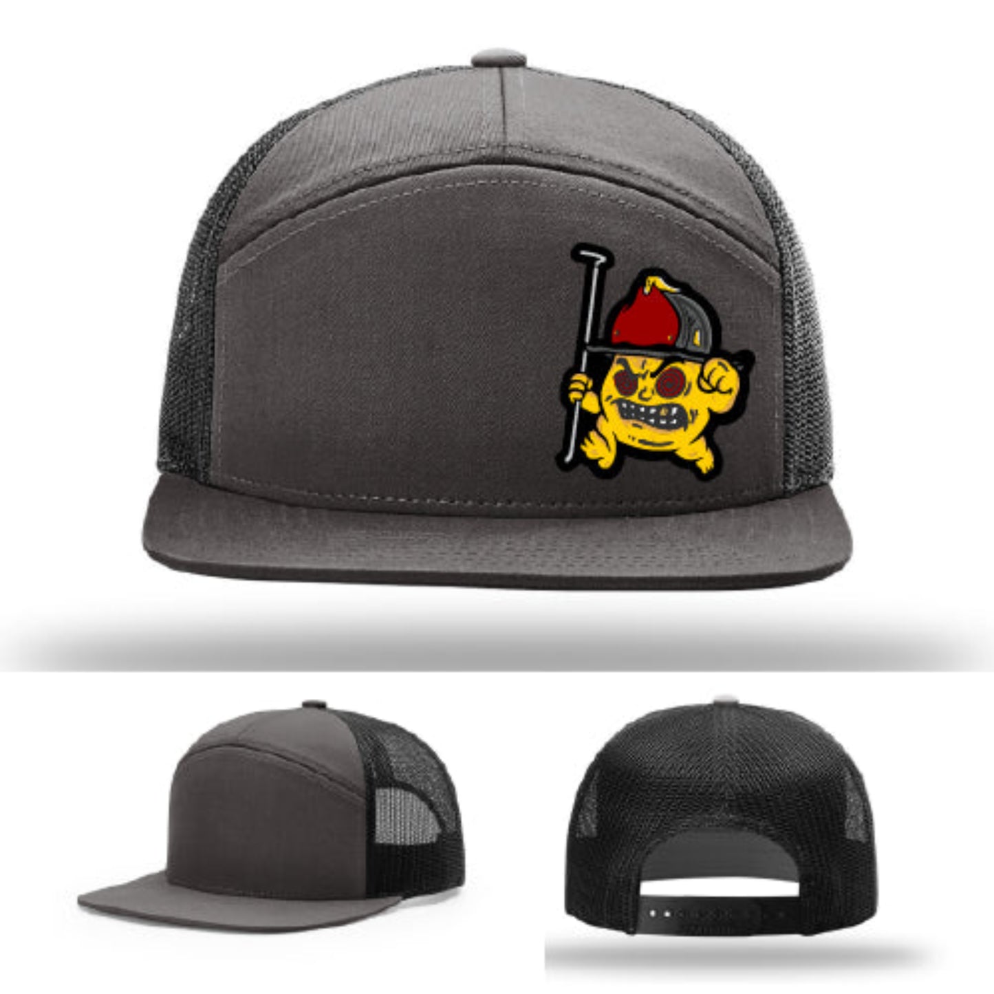 Backdraft Bastard leather firefighter hat with aggressive firehouse artwork patch