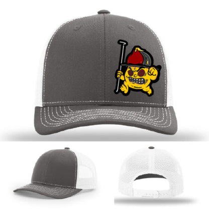 Firefighter hat featuring Backdraft Bastard leather patch bold station ready design