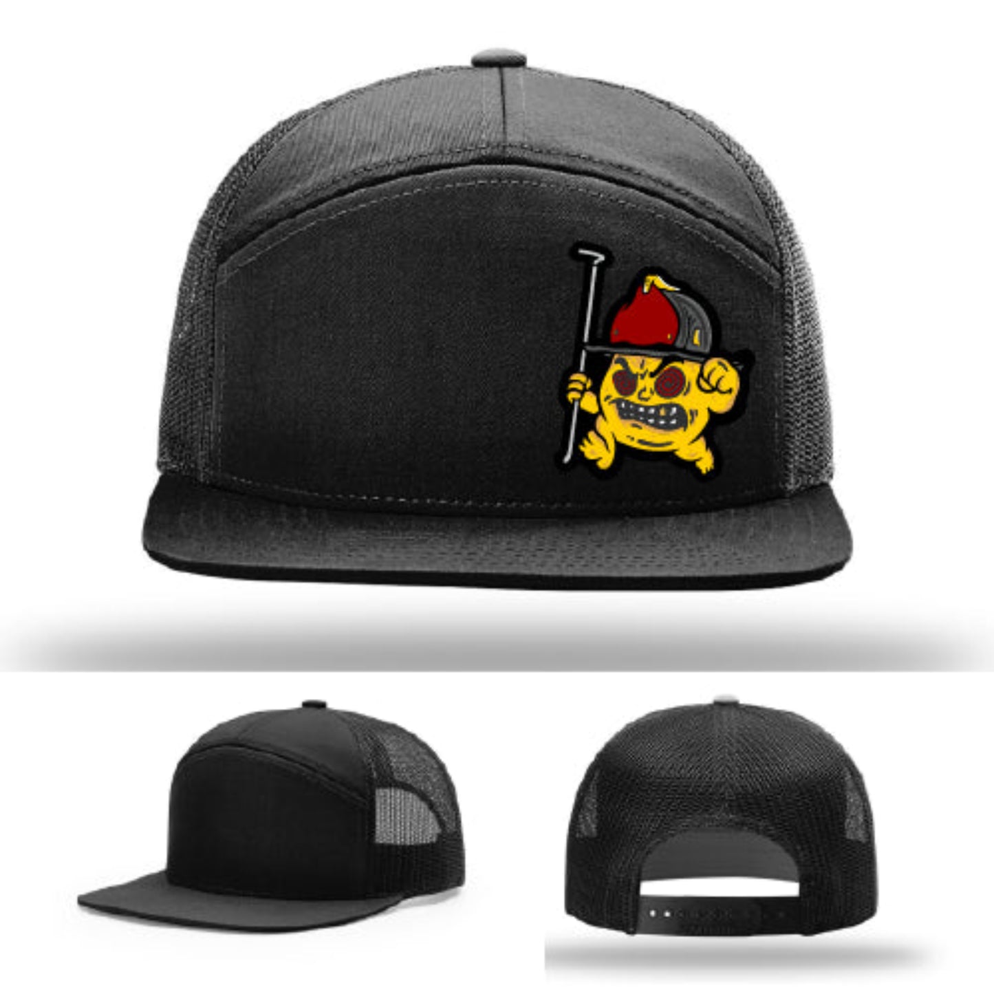 Leather firefighter hat Richardson build with Backdraft Bastard bold patch artwork