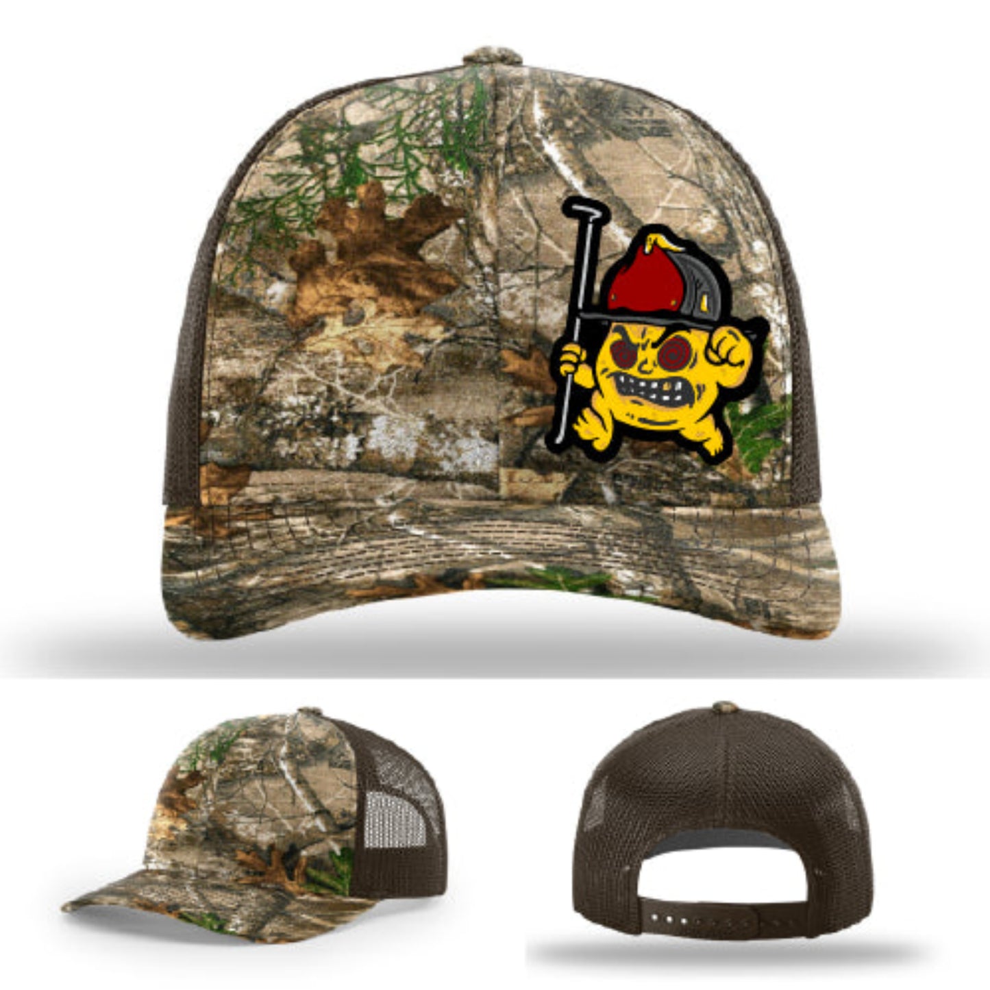 Firefighter leather patch hat Backdraft Bastard style with bold firehouse graphic