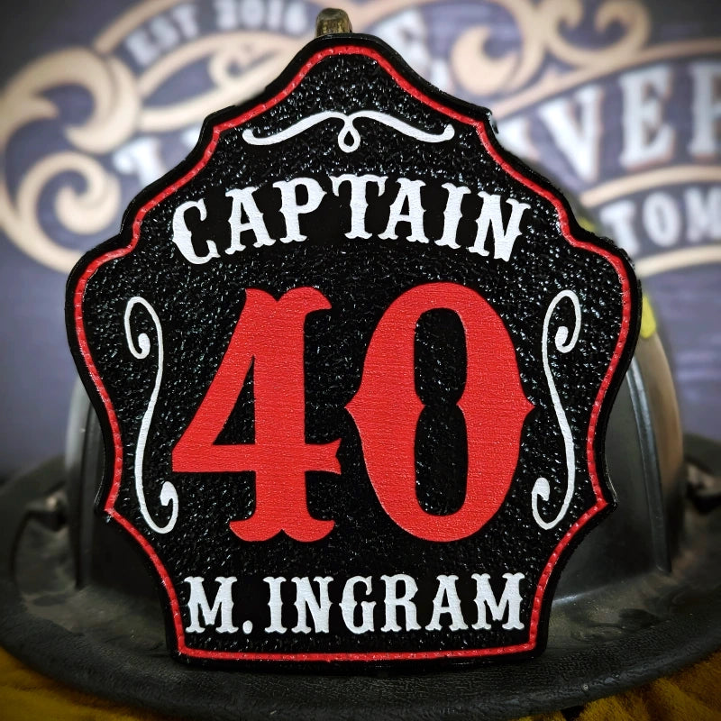 Custom Bare Bones firefighter helmet shield for station pride