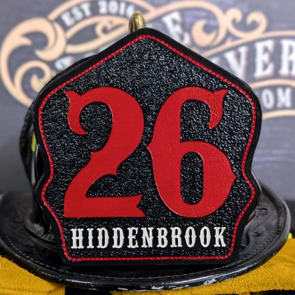 Bare Bones firefighter helmet shield with firefighter layout