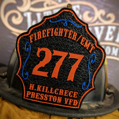 Custom Bare Bones firefighter helmet shield with live preview