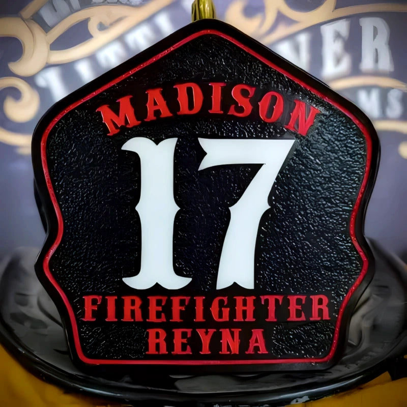 Custom Bare Bones firefighter helmet shield bold layout