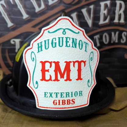 Bare Bones firefighter helmet shield custom lettering