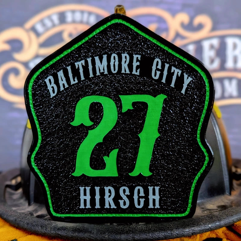 Bare Bones firefighter helmet shield built from real leather