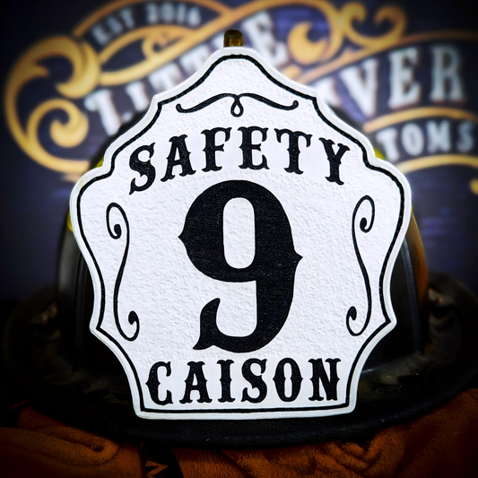 Handcrafted leather firefighter helmet shield in bare bones style with traditional firehouse look