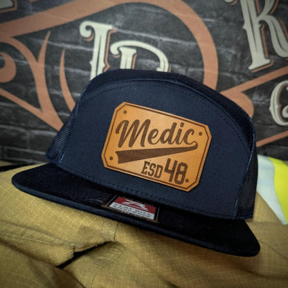Custom Richardson hat with leather patch – firefighter medic design, built for USA responders