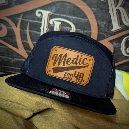 Custom Richardson hat with leather patch – firefighter medic design, built for USA responders
