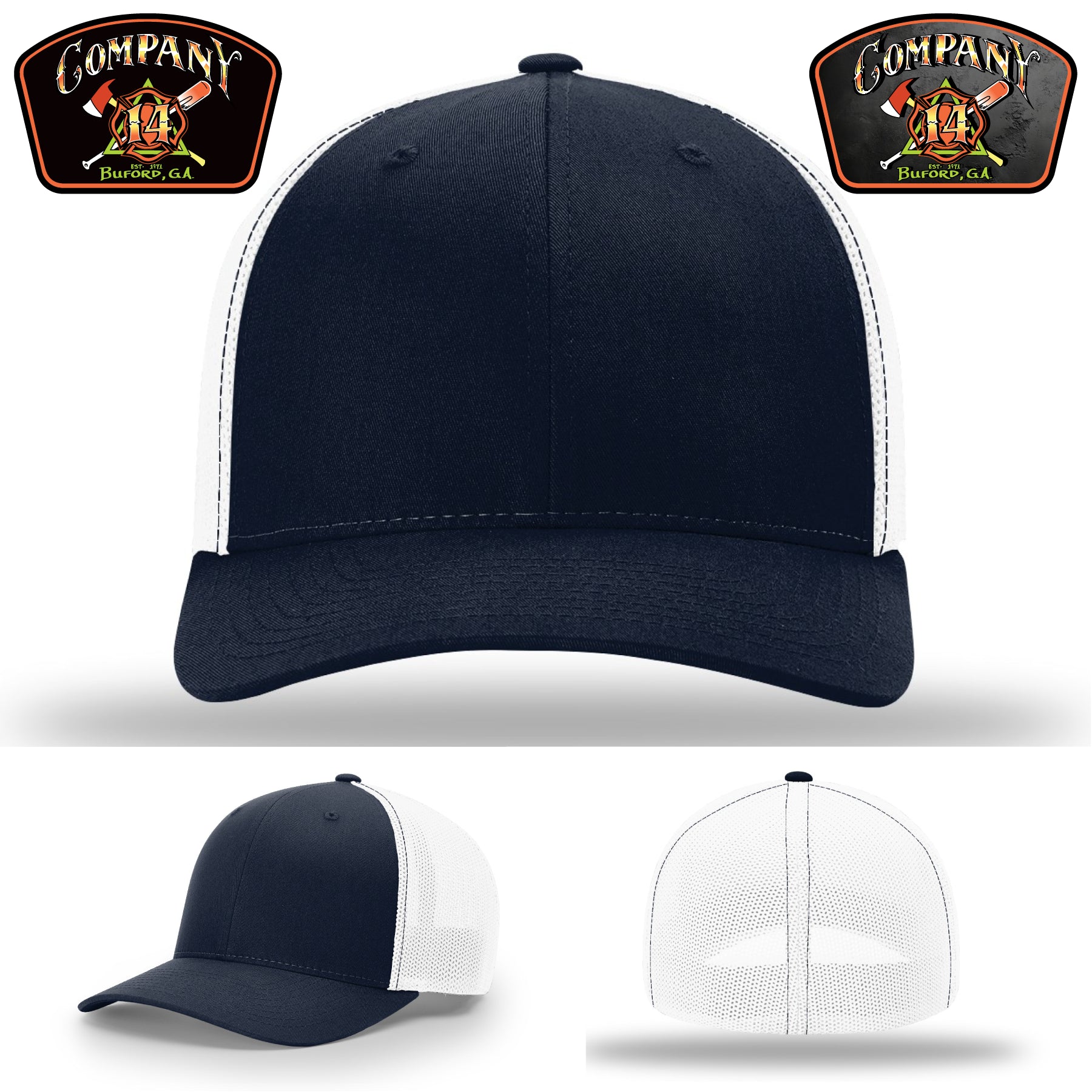 Firefighter hat with Buford Company 14 patch and classic fit