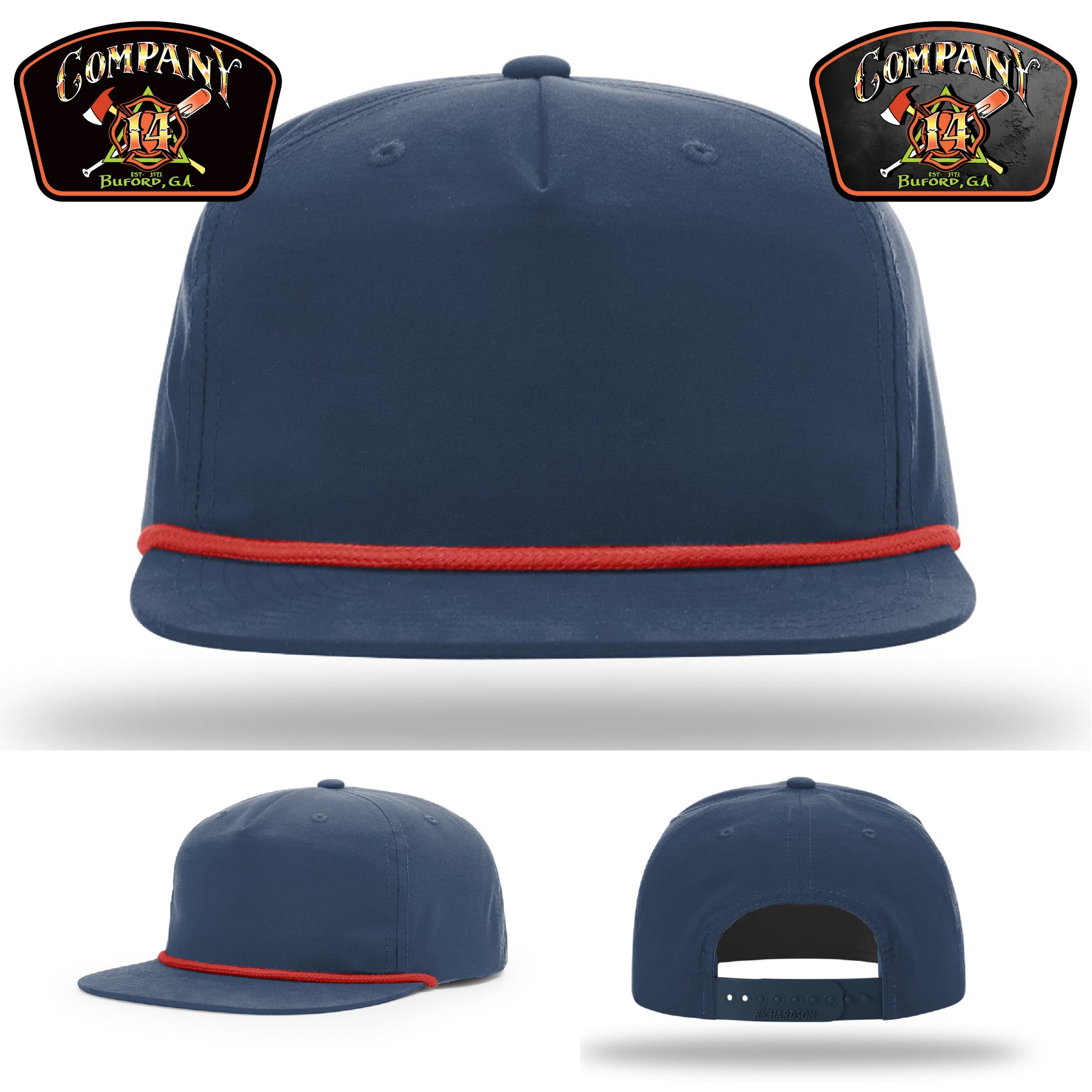 Custom hat with Buford Company 14 engraved leather patch