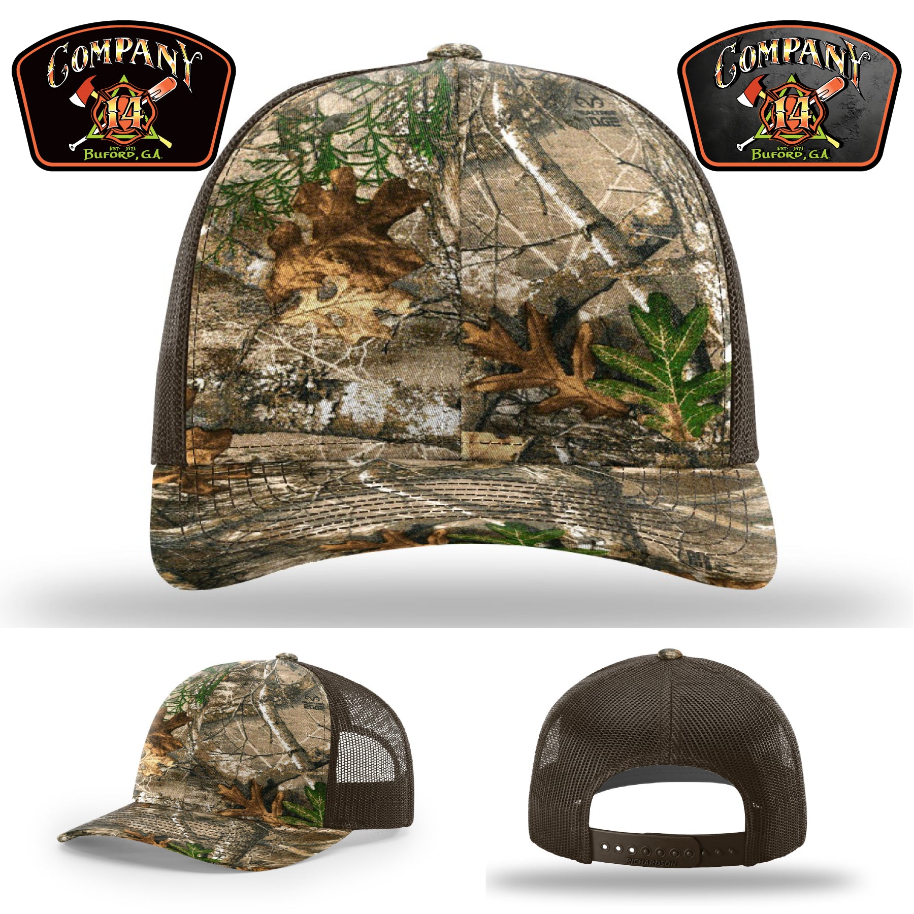 Firefighter hat with Buford Company 14 station logo artwork