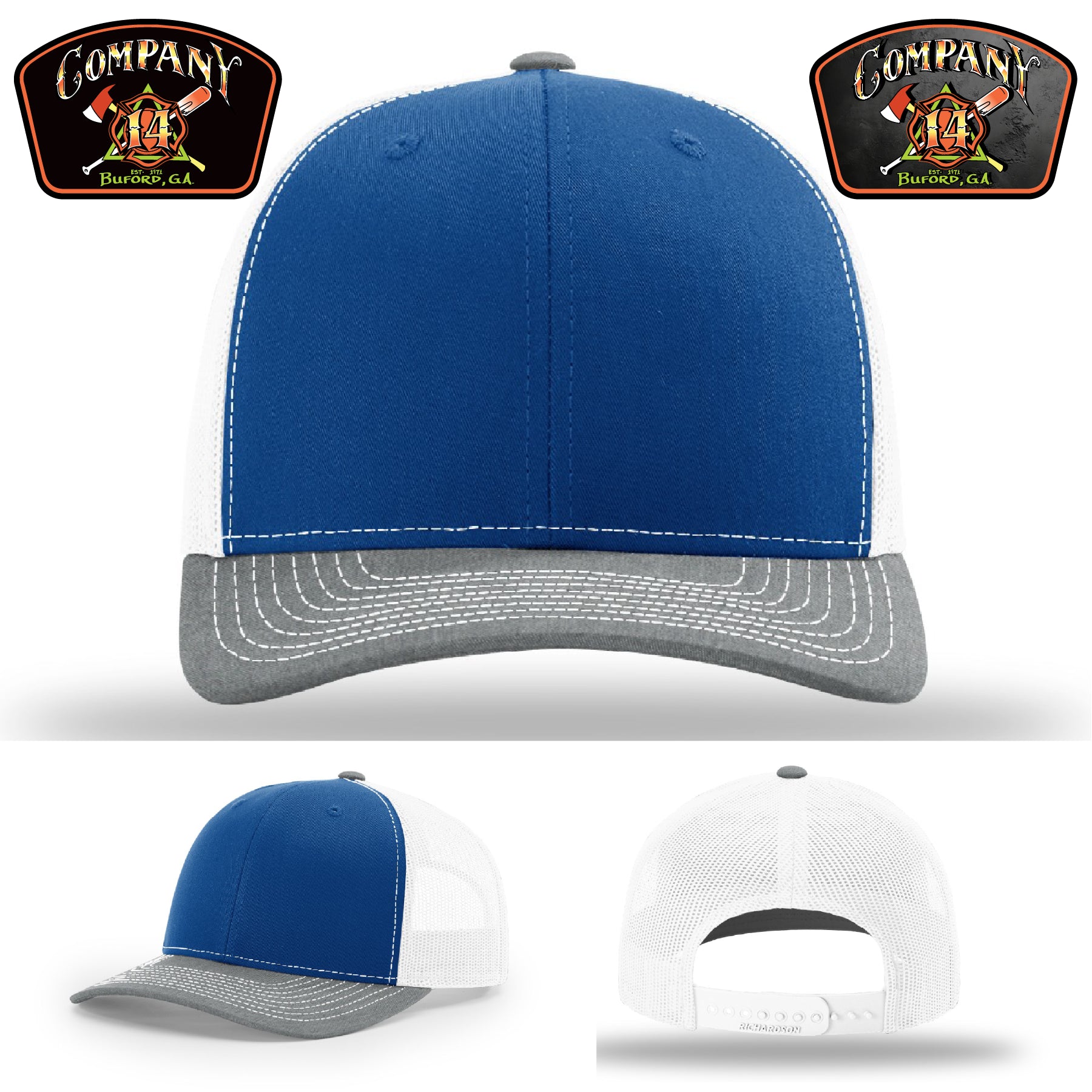 Station hat for Buford Company 14 with curved bill comfort