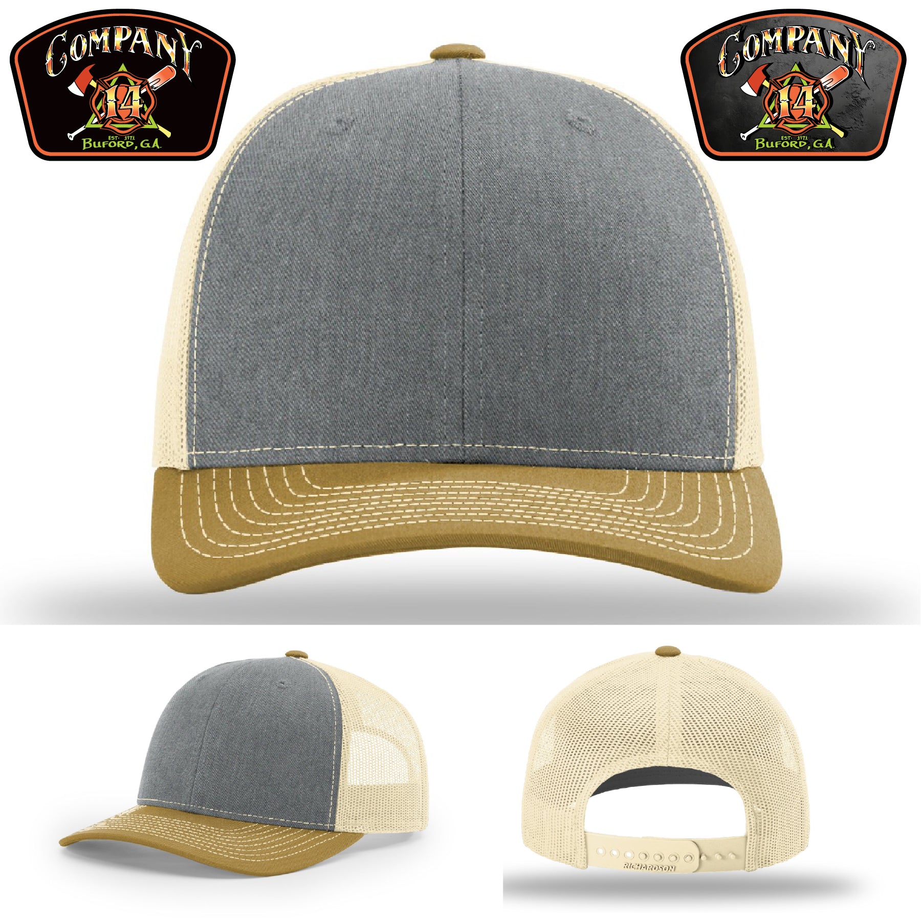 Leather patch cap displaying Buford Company 14 department name