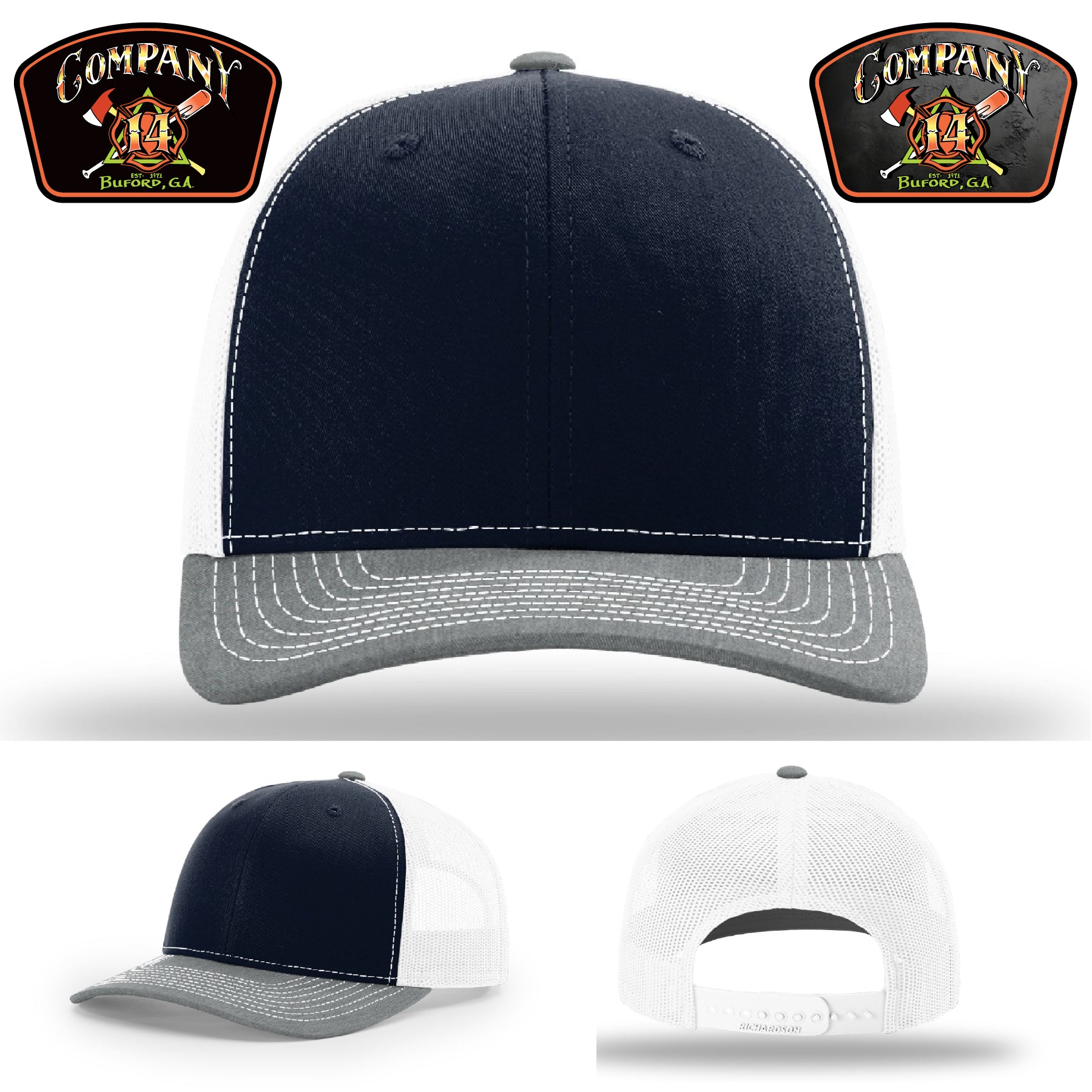 Custom station cap with Buford Company 14 leather emblem