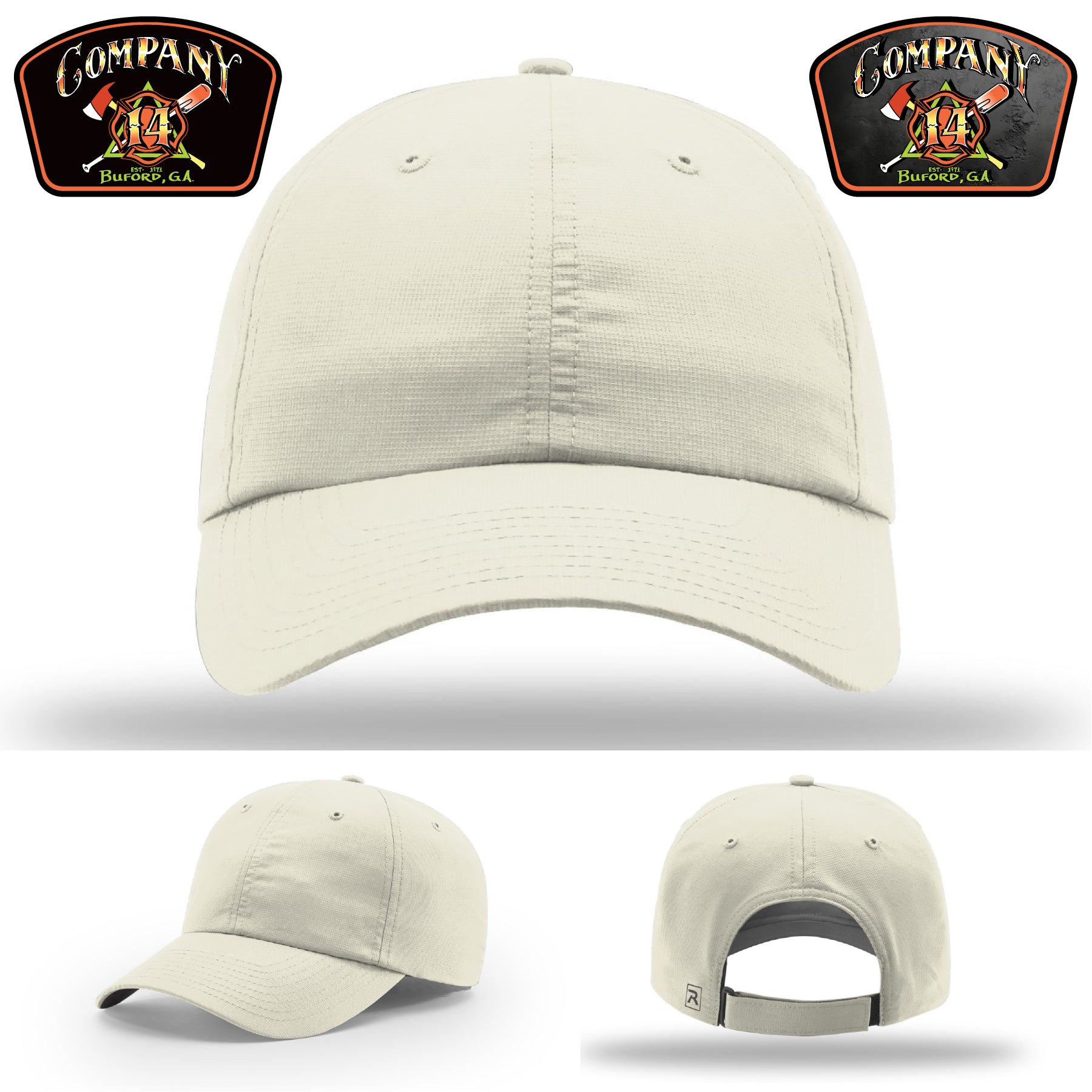 Buford GA firefighter hat rugged crown breathable mesh leather patch durable Buford Company 14 leather patch hat for gifts and events