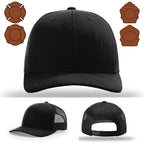 Custom firefighter hat variant with bugle leather patch emblem