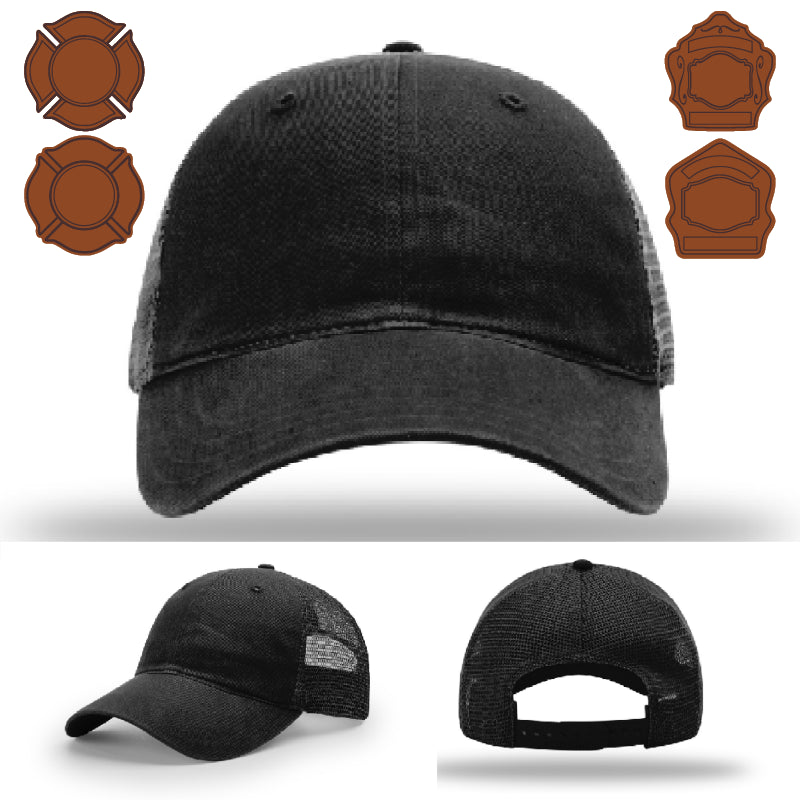 Firefighter lifestyle hat variant featuring bugle leather patch