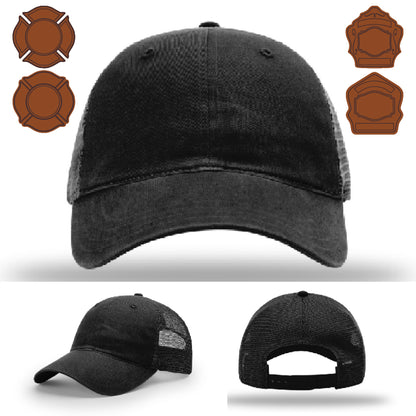 Firefighter lifestyle hat variant featuring bugle leather patch