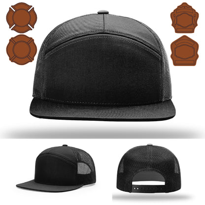 Custom bugle firefighter hat with leather patch rank detail