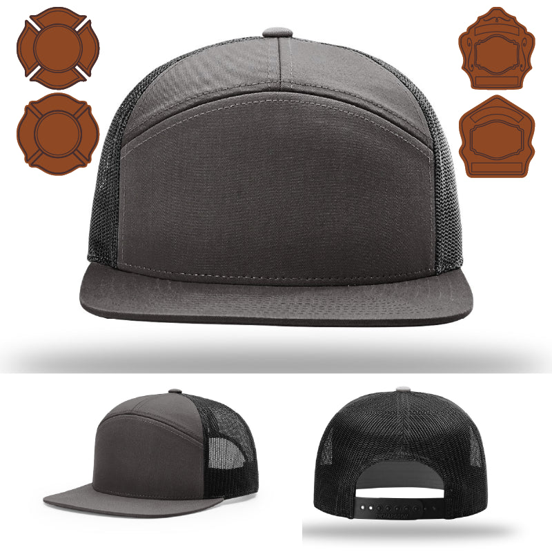 Firefighter apparel hat front view with bugle leather patch