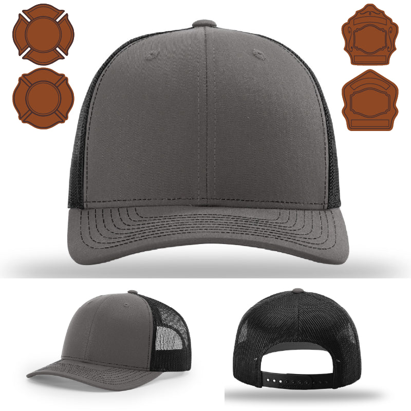 Rugged firefighter gear hat showing bugle patch front view
