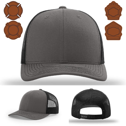 Rugged firefighter gear hat showing bugle patch front view