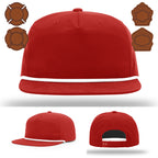 Custom firefighter hat variant featuring leather bugle patch