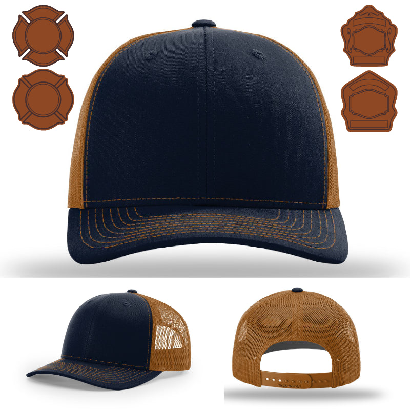 Firefighter department hat variant with bugle rank leather patch