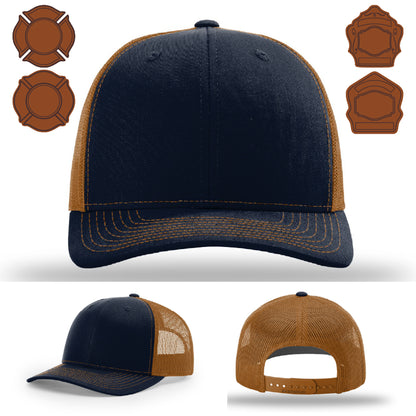 Firefighter department hat variant with bugle rank leather patch