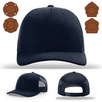 Firefighter pride hat showing bugle leather patch design