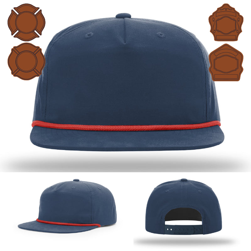 Firefighter apparel hat with bugle style patch front view