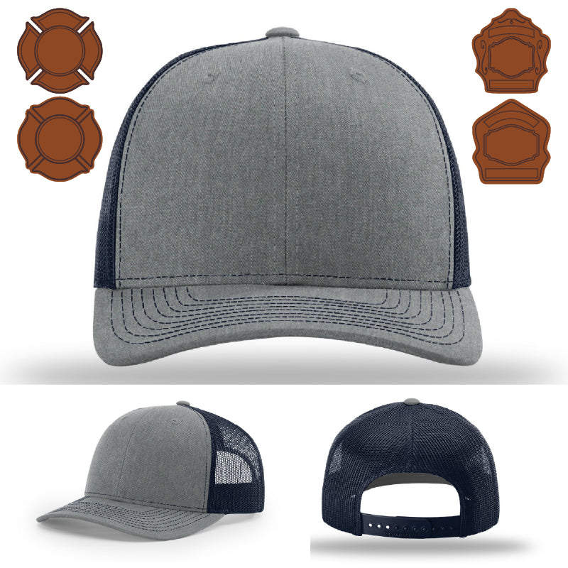 Variant firehouse hat featuring bugle leather patch design