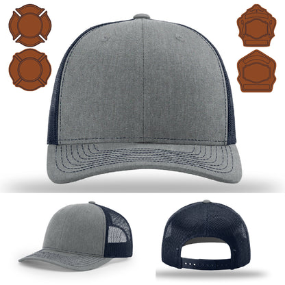 Variant firehouse hat featuring bugle leather patch design