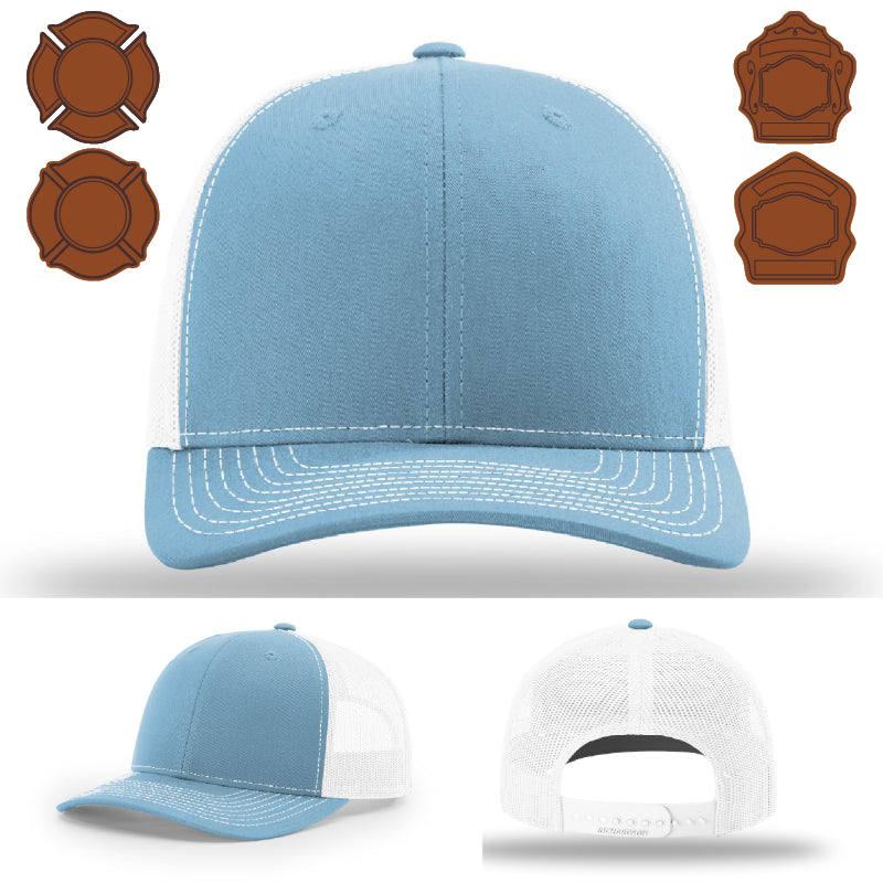 Rugged firefighter hat variant with bugle leather patch front