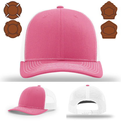 Custom firefighter apparel hat showing bugle patch front