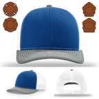 Variant firefighter hat designed with bugle rank leather patch