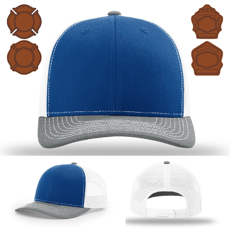 Variant firefighter hat designed with bugle rank leather patch