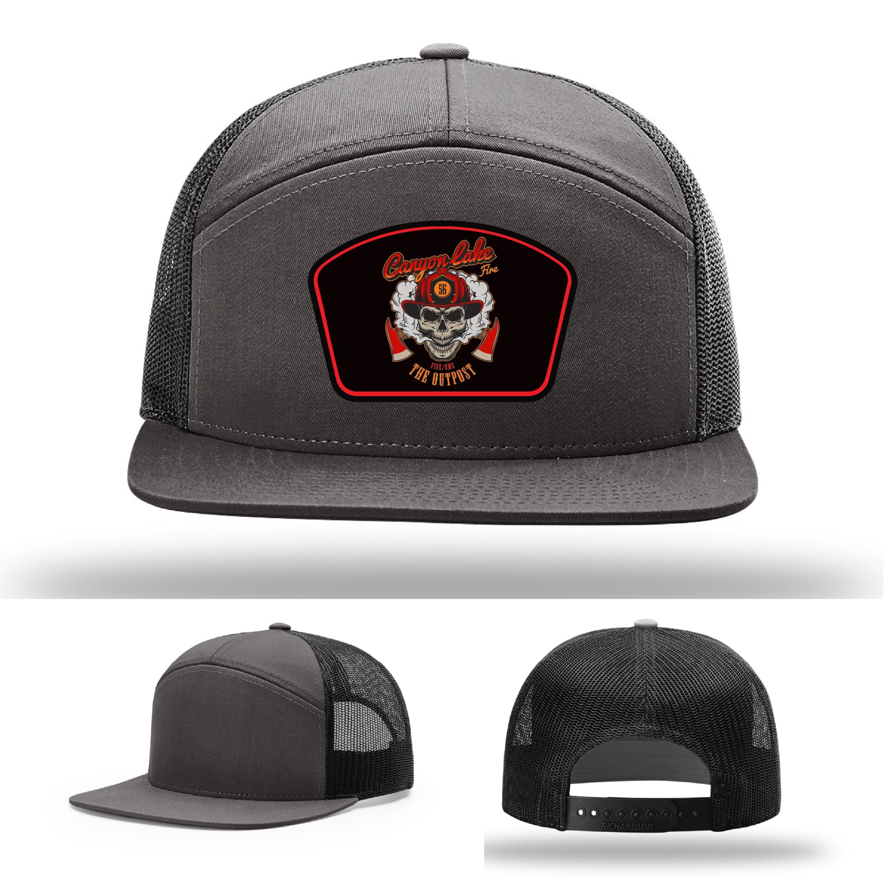 Custom leather patch hat with Canyon Lake firefighter design