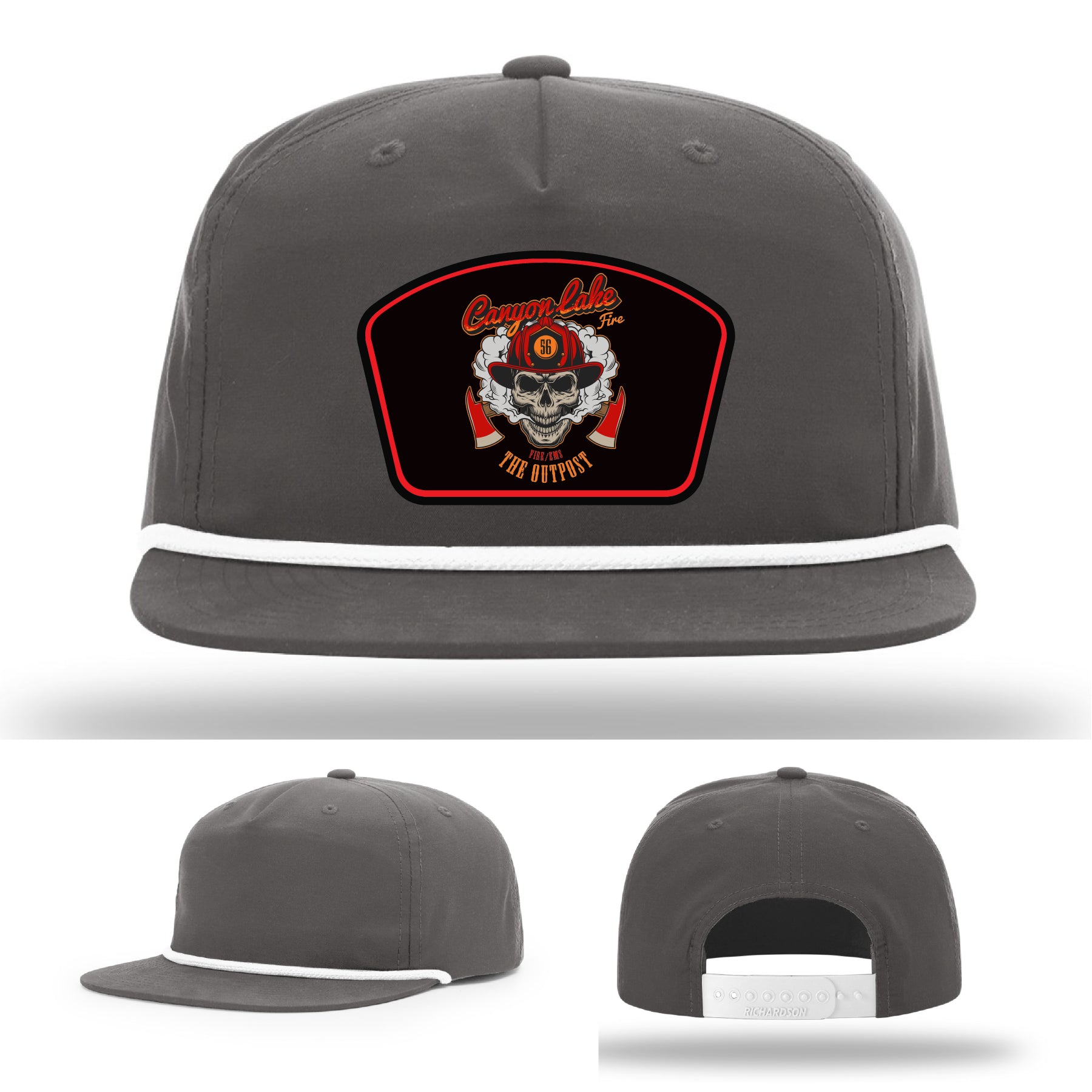 Firefighter leather patch hat featuring Canyon Lake logo