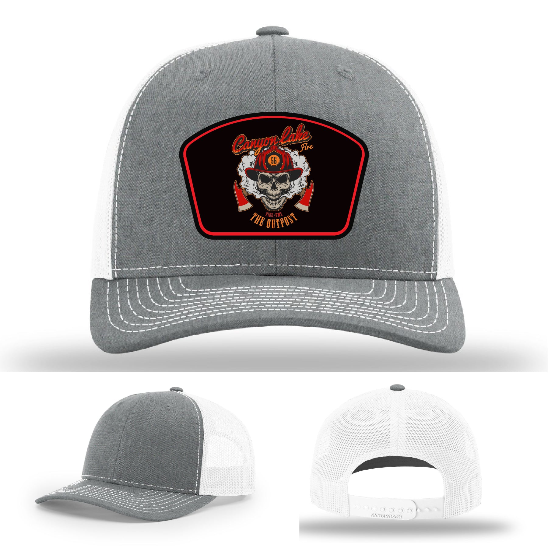 Engraved leather firefighter hat with Canyon Lake department logo
