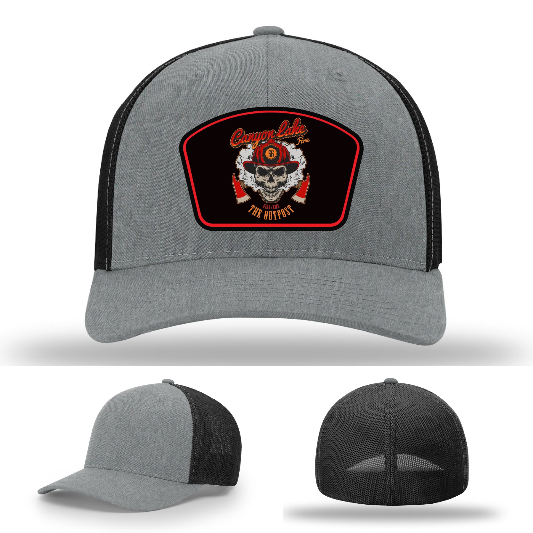 Leather firefighter patch hat showing Canyon Lake fire department
