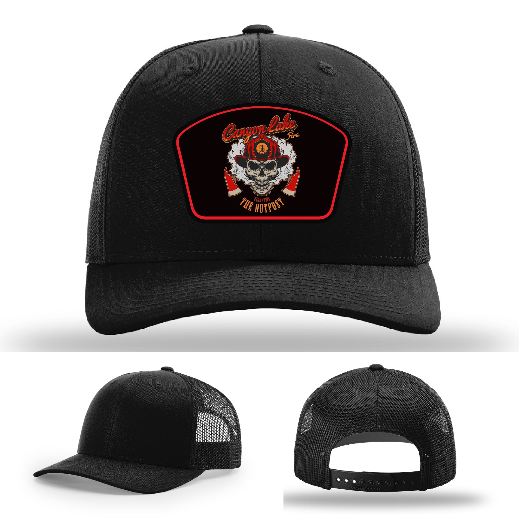 Firefighter hat featuring Canyon Lake leather patch design