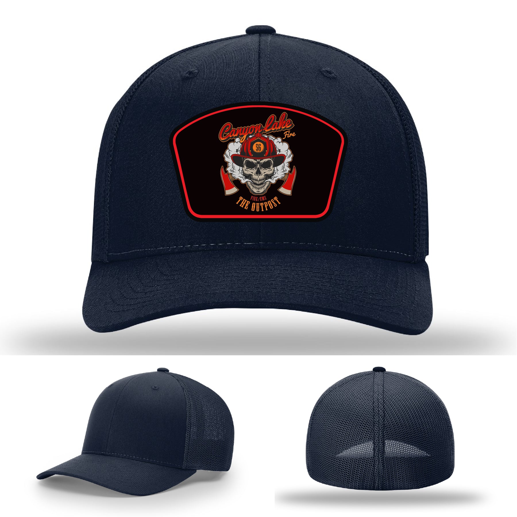 Canyon Lake station firefighter hat with engraved leather patch