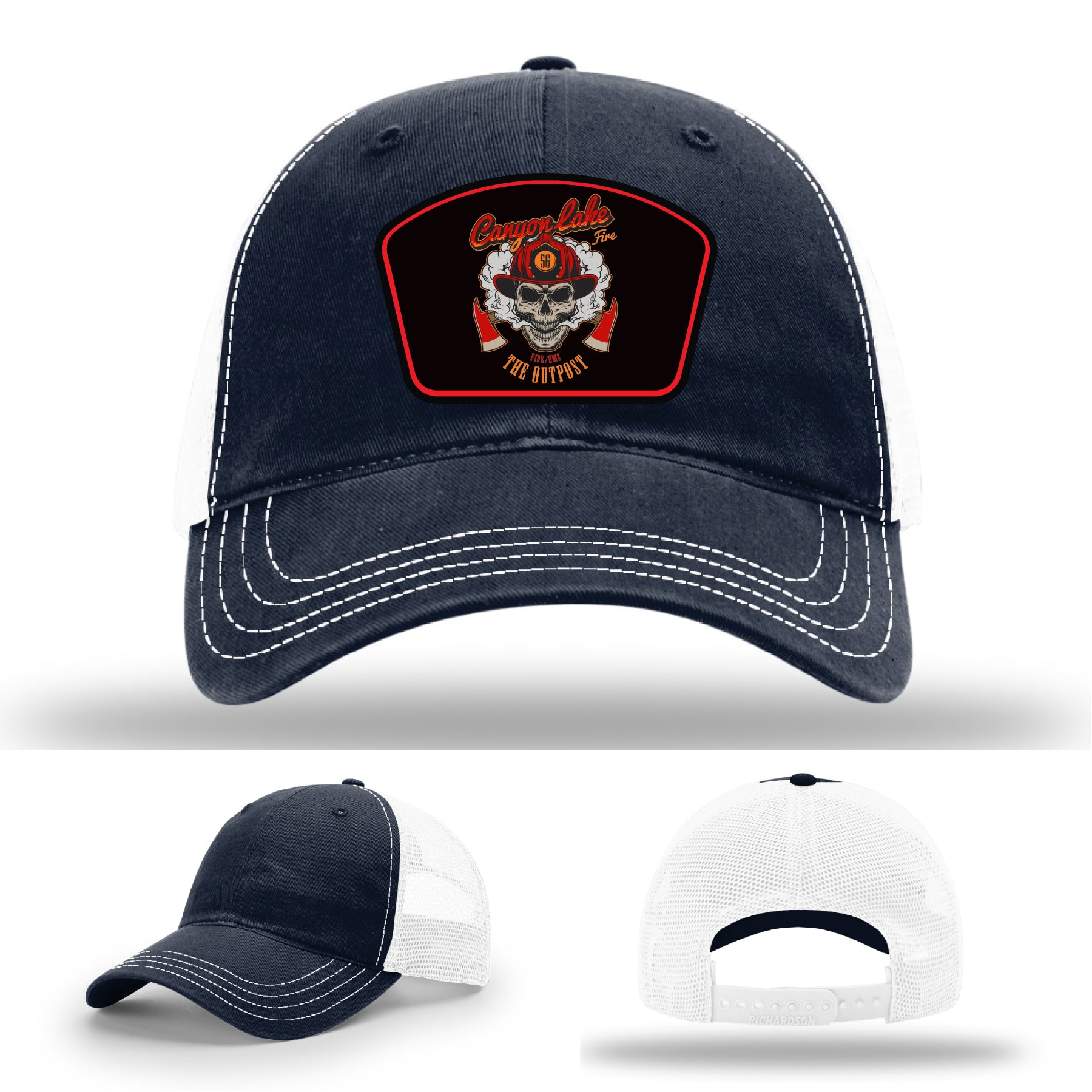 Canyon Lake firefighter hat featuring department artwork patch