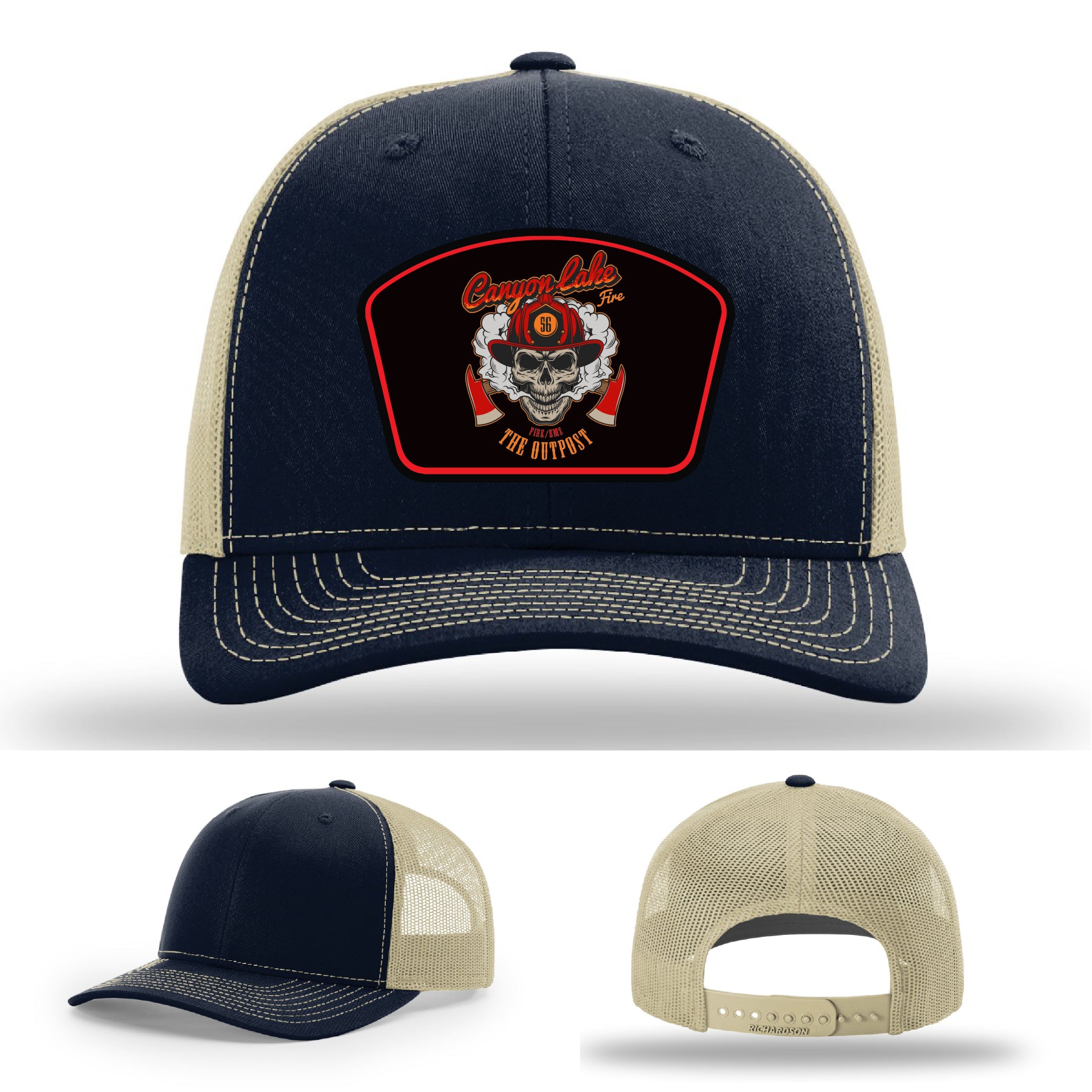 Canyon Lake firefighter hat made with engraved leather patch